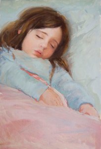 Winnie Sleeping. Oil on Board. 20cm x 25cm