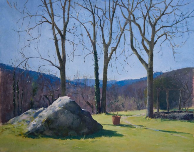 Rock and Trees.  Oil on linen, 40cm x 50cm.