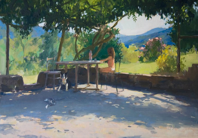 Winnie Drawing. Oil on board, 20cm x 30cm.